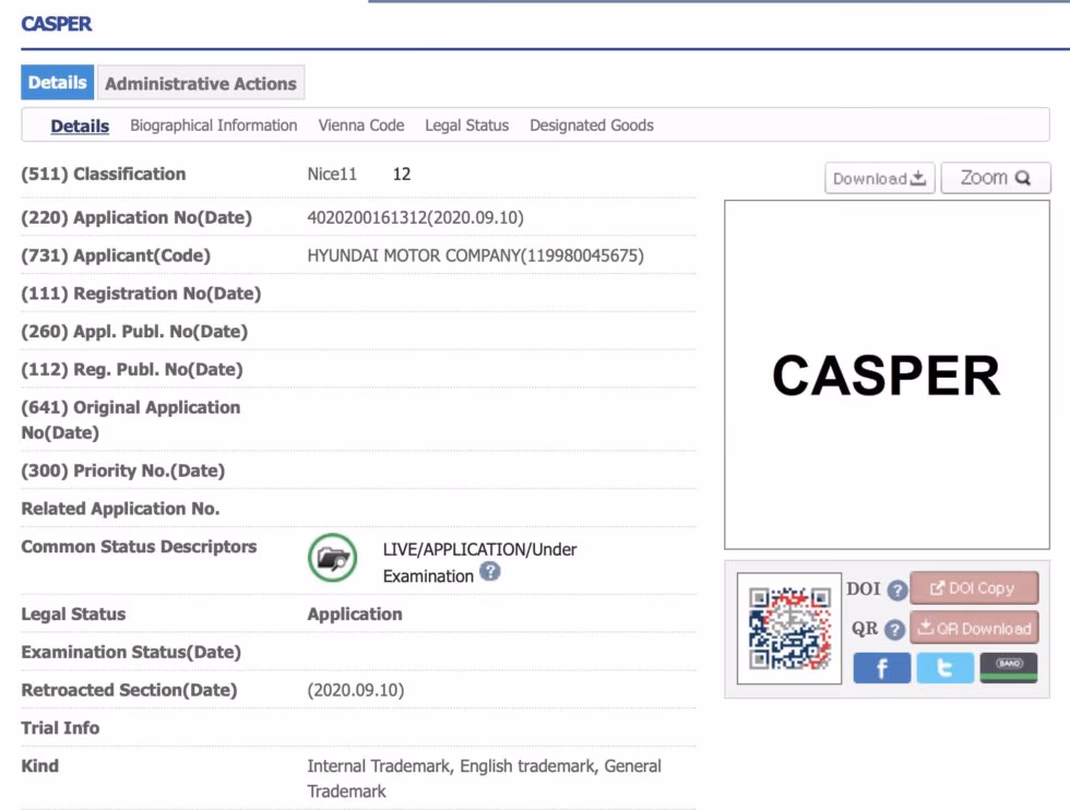 marca registrada hyundai casper