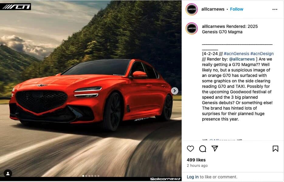 Rendu du Genesis G70 Magma par Allcarnews