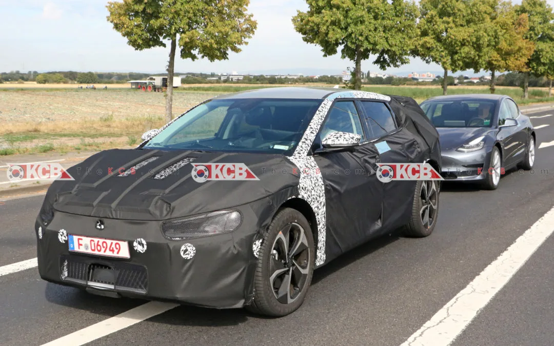 Kia CV EV Crossover Spied Testing With Tesla Model 3